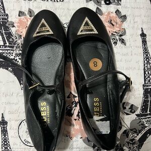 Guess Black Flats with Gold Accents